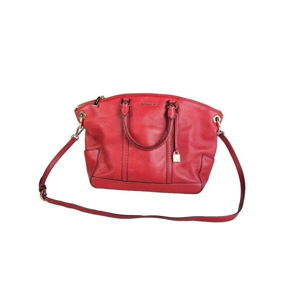 Michael Kors Beckett Large Leather Satchel Handbag Burnt Red Pebble Grain - Picture 1 of 12